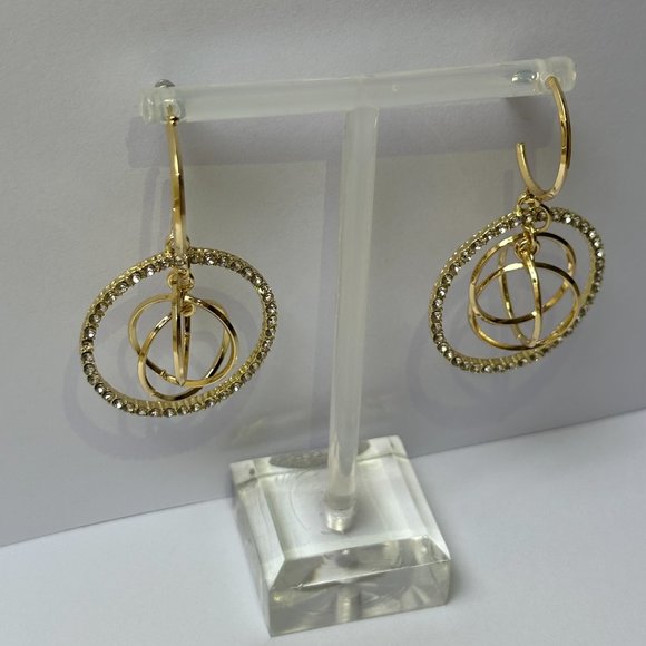 925 Sterling Silver Diamanté Geometric Intertwined Gold Circle Earring Hoops - Picture 5 of 7